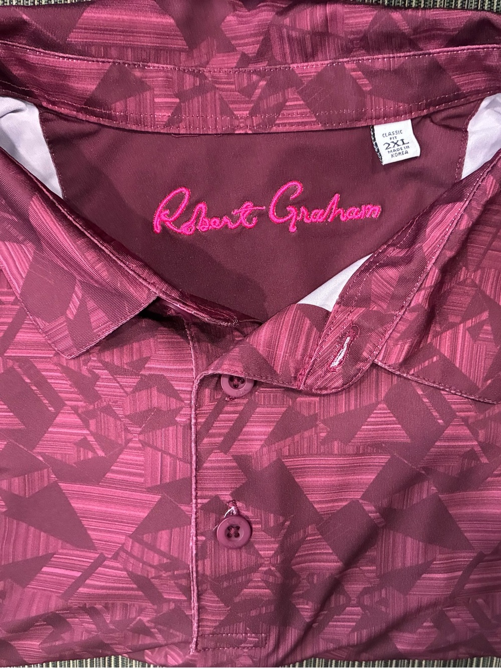 Robert Graham Men's Clubhouse performance Geometric Polo 2XL golf shirt Berry